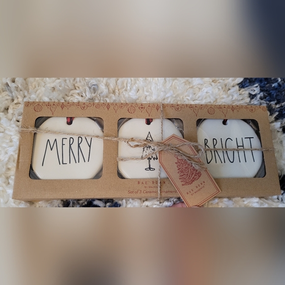 Rae Dunn "MERRY 🌲 BRIGHT" Ceramic Christmas Ornaments - Picture 2 of 2